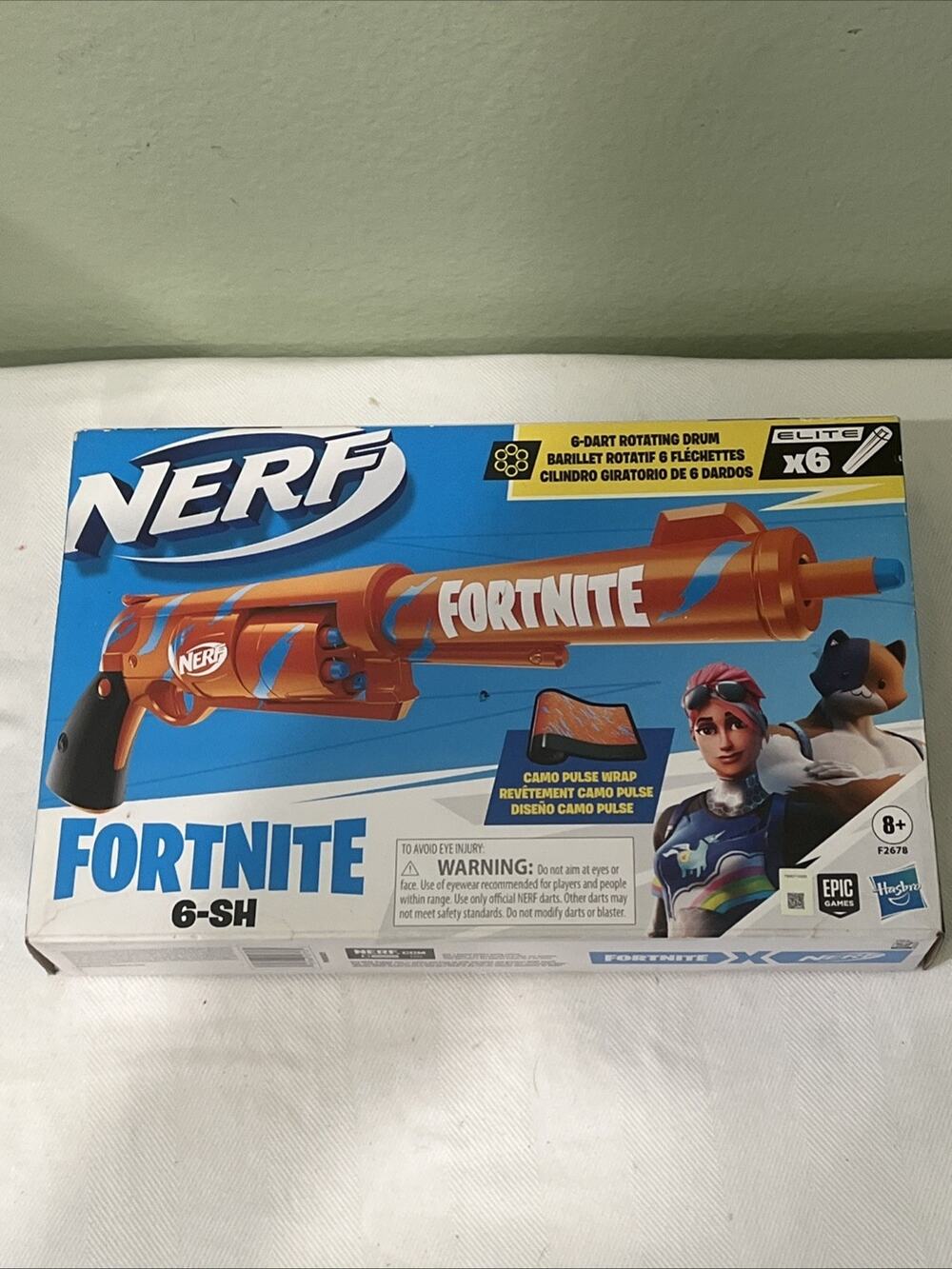 NERF Fortnite 6-SH Dart Blaster Toy W/Rotating Drum [Camo Pulse Wrap] New